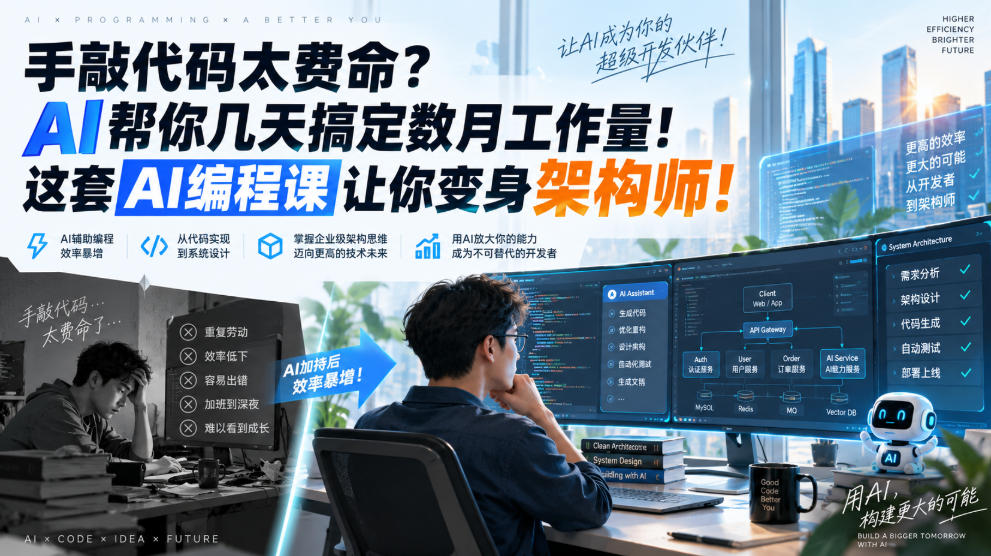 手敲代码太费命？AI帮你几天搞定数月工作量！这套AI编程课让你变身架构师！【原创双语字幕】瀚萌资源网-网赚网-网赚项目网-虚拟资源网-国学资源网-易学资源网-本站有全网最新网赚项目-易学课程资源-中医课程资源的在线下载网站！瀚萌资源网