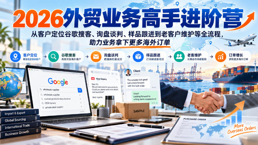 2026外贸业务高手进阶营，从客户定位谷歌搜客、询盘谈判、样品跟进到老客户维护等全流程，助力业务拿下更多海外订单瀚萌资源网-网赚网-网赚项目网-虚拟资源网-国学资源网-易学资源网-本站有全网最新网赚项目-易学课程资源-中医课程资源的在线下载网站！瀚萌资源网