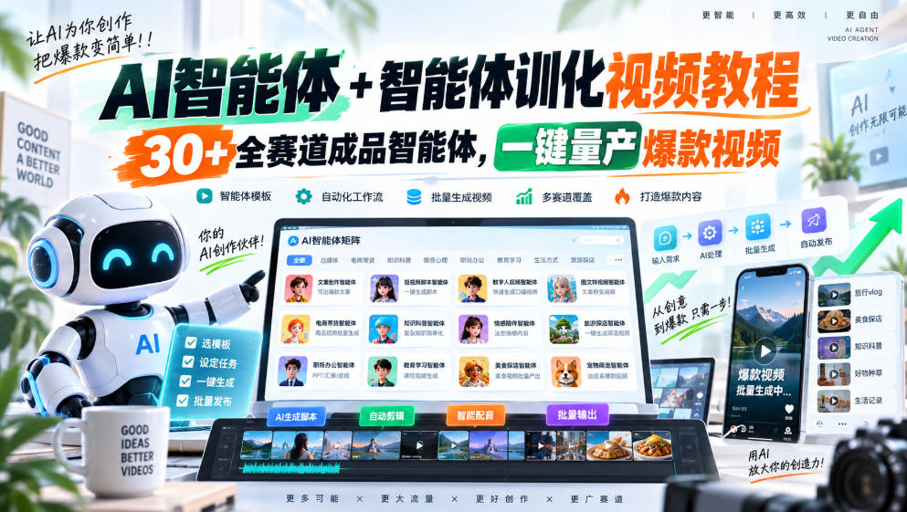 AI智能体+智能体训化视频教程，30+全赛道成品智能体，一键量产爆款视频瀚萌资源网-网赚网-网赚项目网-虚拟资源网-国学资源网-易学资源网-本站有全网最新网赚项目-易学课程资源-中医课程资源的在线下载网站！瀚萌资源网