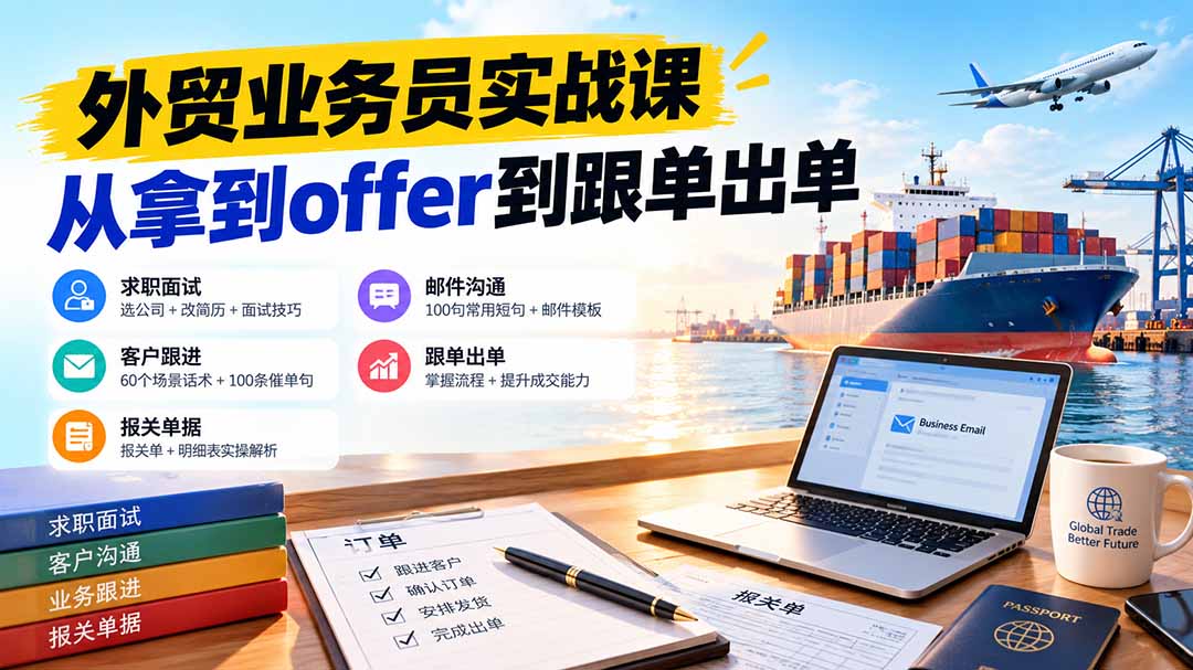 （20963期）外贸业务员从求职到出单实战课：教你筛选优质公司、优化简历、应对面试、客户跟进催单及出口报关操作篇瀚萌资源网-网赚网-网赚项目网-虚拟资源网-国学资源网-易学资源网-本站有全网最新网赚项目-易学课程资源-中医课程资源的在线下载网站！瀚萌资源网
