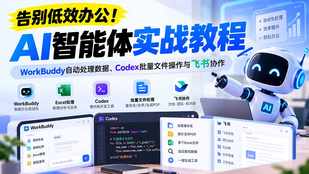 （21193期）【无水印】告别低效办公！《AI智能体实战教程》WorkBuddy自动处理数据、Codex批量文件操作与飞书协作瀚萌资源网-网赚网-网赚项目网-虚拟资源网-国学资源网-易学资源网-本站有全网最新网赚项目-易学课程资源-中医课程资源的在线下载网站！瀚萌资源网