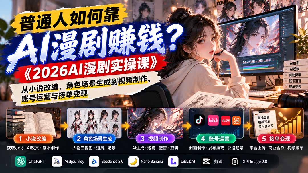 （21173期）普通人如何靠AI漫剧赚钱？《2026AI漫剧实操课》从小说改编、角色场景生成到视频制作、账号运营与接单变现瀚萌资源网-网赚网-网赚项目网-虚拟资源网-国学资源网-易学资源网-本站有全网最新网赚项目-易学课程资源-中医课程资源的在线下载网站！瀚萌资源网