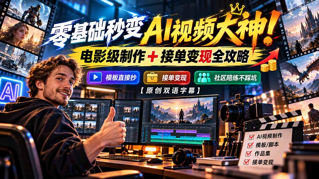 （20897期）零基础秒变AI视频大神！电影级制作 + 接单变现全攻略，模板直接抄，社区陪练不踩坑【原创双语字幕】瀚萌资源网-网赚网-网赚项目网-虚拟资源网-国学资源网-易学资源网-本站有全网最新网赚项目-易学课程资源-中医课程资源的在线下载网站！瀚萌资源网