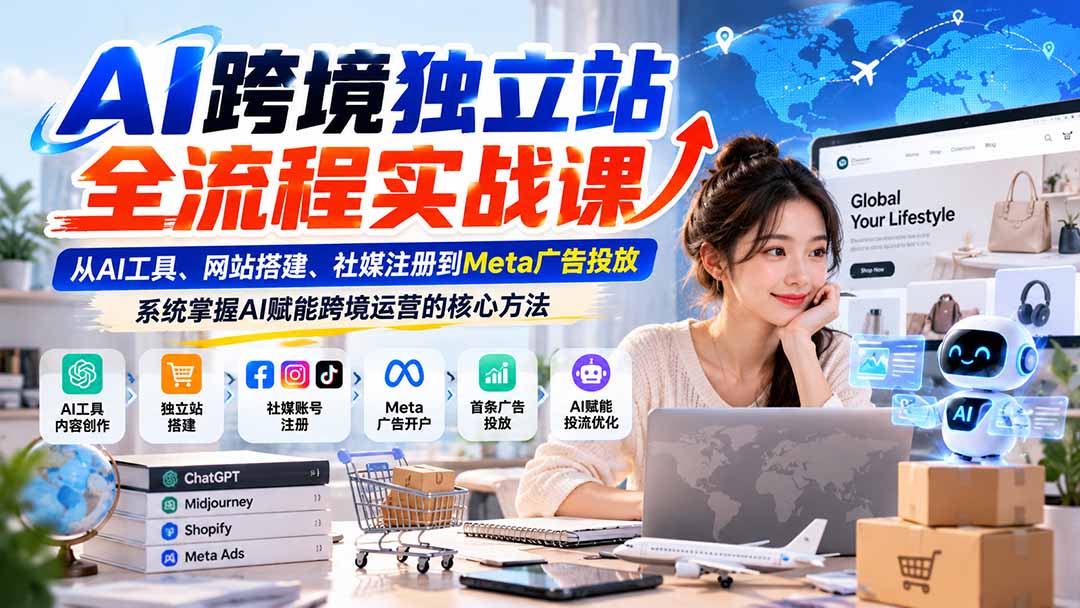 图片[1]瀚萌资源网-网赚网-网赚项目网-虚拟资源网-国学资源网-易学资源网-本站有全网最新网赚项目-易学课程资源-中医课程资源的在线下载网站！（21056期）AI跨境独立站全流程实战课：从AI工具、网站搭建、社媒注册到Meta广告投放，系统掌握AI赋能跨境运营的核心方法瀚萌资源网-网赚网-网赚项目网-虚拟资源网-国学资源网-易学资源网-本站有全网最新网赚项目-易学课程资源-中医课程资源的在线下载网站！瀚萌资源网
