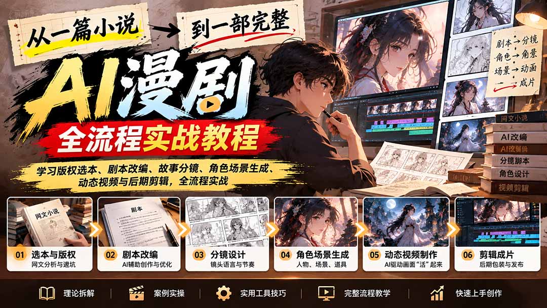 （21262期）从一篇小说到一部完整AI漫剧：学习版权选本、剧本改编、故事分镜、角色场景生成、动态视频与后期剪辑瀚萌资源网-网赚网-网赚项目网-虚拟资源网-国学资源网-易学资源网-本站有全网最新网赚项目-易学课程资源-中医课程资源的在线下载网站！瀚萌资源网