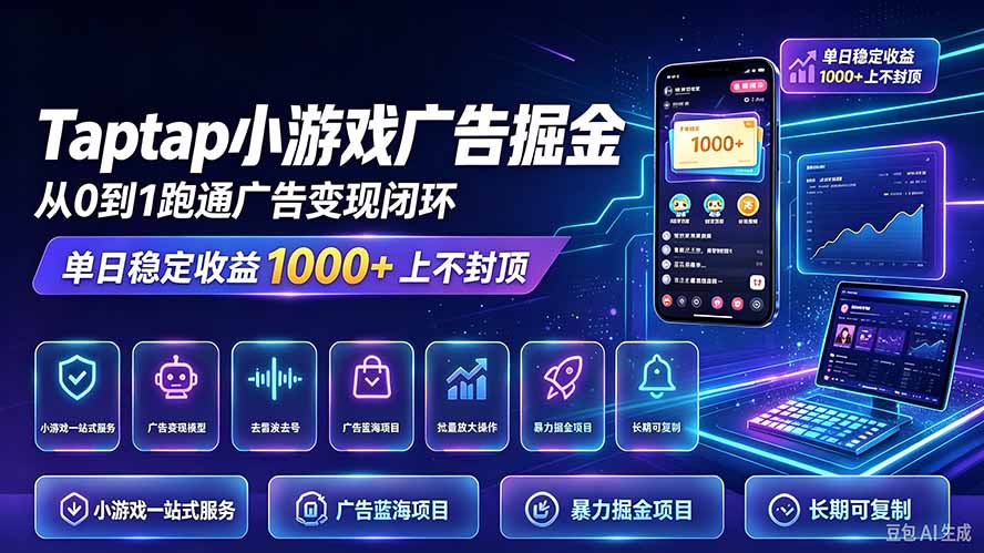 （21263期）TapTap小游戏广告掘金日赚收益1000+上不封顶瀚萌资源网-网赚网-网赚项目网-虚拟资源网-国学资源网-易学资源网-本站有全网最新网赚项目-易学课程资源-中医课程资源的在线下载网站！瀚萌资源网