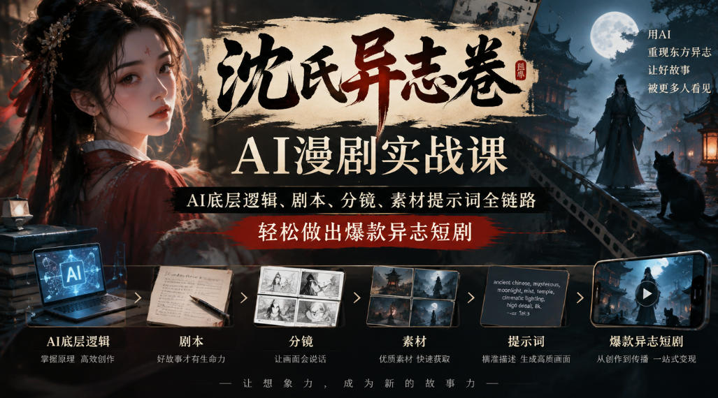 沈氏异志卷AI漫剧实战课｜AI底层逻辑、剧本、分镜、素材提示词全链路，轻松做出爆款异志短剧瀚萌资源网-网赚网-网赚项目网-虚拟资源网-国学资源网-易学资源网-本站有全网最新网赚项目-易学课程资源-中医课程资源的在线下载网站！瀚萌资源网