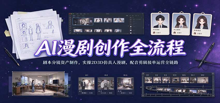 AI漫剧创作全流程：剧本分镜资产制作，实操2D3D仿真人漫剧，配音剪辑接单运营全链路瀚萌资源网-网赚网-网赚项目网-虚拟资源网-国学资源网-易学资源网-本站有全网最新网赚项目-易学课程资源-中医课程资源的在线下载网站！瀚萌资源网