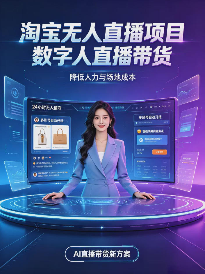 淘宝AI无人直播带货，24小时自动开播低门槛副业，无需真人长时间出镜，持续引流出单【揭秘】瀚萌资源网-网赚网-网赚项目网-虚拟资源网-国学资源网-易学资源网-本站有全网最新网赚项目-易学课程资源-中医课程资源的在线下载网站！瀚萌资源网