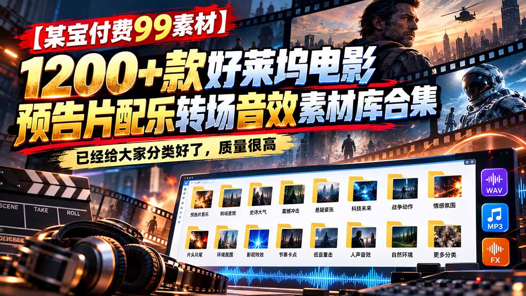 （20797期）【某宝付费99素材】1200+款好莱坞电影预告片配乐转场音效素材库合集瀚萌资源网-网赚网-网赚项目网-虚拟资源网-国学资源网-易学资源网-本站有全网最新网赚项目-易学课程资源-中医课程资源的在线下载网站！瀚萌资源网