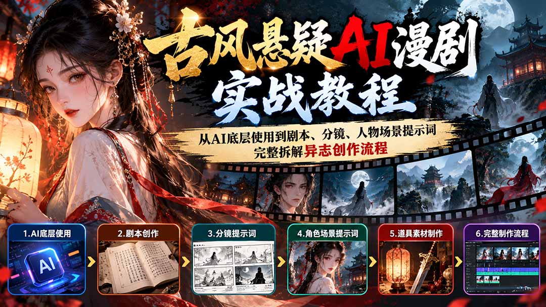 （20798期）古风悬疑AI漫剧实战教程：从AI底层使用到剧本、分镜、人物场景提示词，完整拆解异志创作流程瀚萌资源网-网赚网-网赚项目网-虚拟资源网-国学资源网-易学资源网-本站有全网最新网赚项目-易学课程资源-中医课程资源的在线下载网站！瀚萌资源网