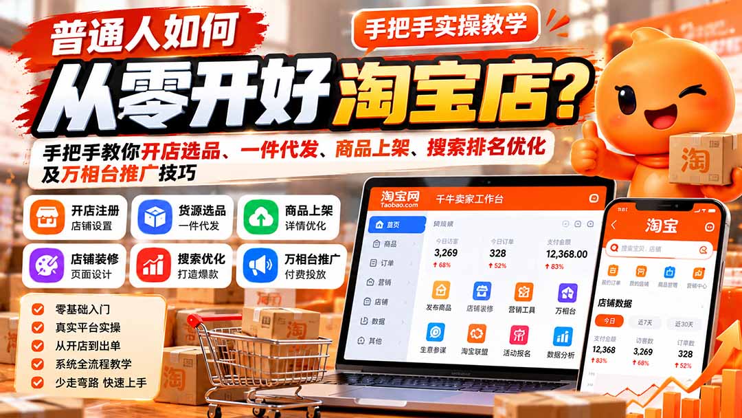 （21265期）普通人如何从零开好淘宝店？手把手教你开店选品、一件代发、商品上架、搜索排名优化及万相台推广技巧瀚萌资源网-网赚网-网赚项目网-虚拟资源网-国学资源网-易学资源网-本站有全网最新网赚项目-易学课程资源-中医课程资源的在线下载网站！瀚萌资源网