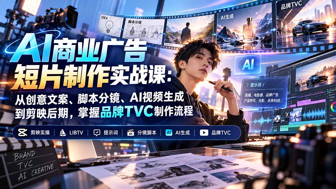 （20863期）AI商业广告短片制作实战课：从创意文案、脚本分镜、AI视频生成到剪映后期，掌握品牌TVC制作流程瀚萌资源网-网赚网-网赚项目网-虚拟资源网-国学资源网-易学资源网-本站有全网最新网赚项目-易学课程资源-中医课程资源的在线下载网站！瀚萌资源网