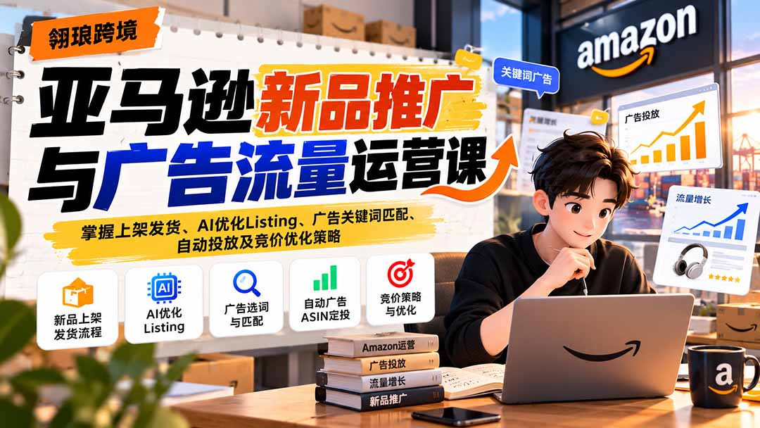 （21036期）亚马逊新品推广与广告流量运营课：掌握上架发货、AI优化Listing、广告关键词匹配、自动投放及竞价优化策略瀚萌资源网-网赚网-网赚项目网-虚拟资源网-国学资源网-易学资源网-本站有全网最新网赚项目-易学课程资源-中医课程资源的在线下载网站！瀚萌资源网