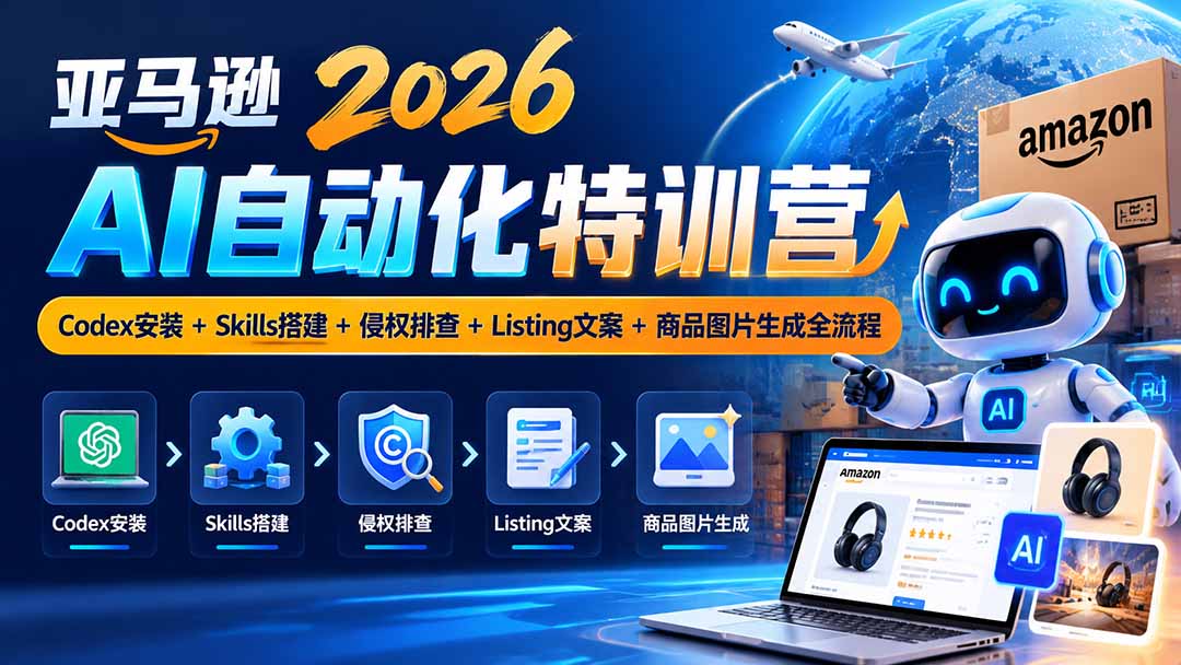 （20746期）亚马逊2026AI自动化-10月特训营：Codex安装+Skills搭建+侵权排查+Listing文案+商品图片生成全流程瀚萌资源网-网赚网-网赚项目网-虚拟资源网-国学资源网-易学资源网-本站有全网最新网赚项目-易学课程资源-中医课程资源的在线下载网站！瀚萌资源网