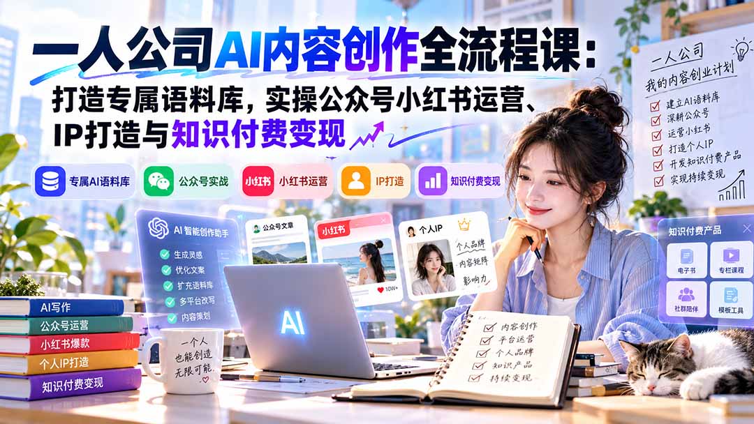 （20866期）一人公司AI内容创作全流程课：打造专属语料库，实操公众号小红书运营、IP打造与知识付费变现方法论瀚萌资源网-网赚网-网赚项目网-虚拟资源网-国学资源网-易学资源网-本站有全网最新网赚项目-易学课程资源-中医课程资源的在线下载网站！瀚萌资源网