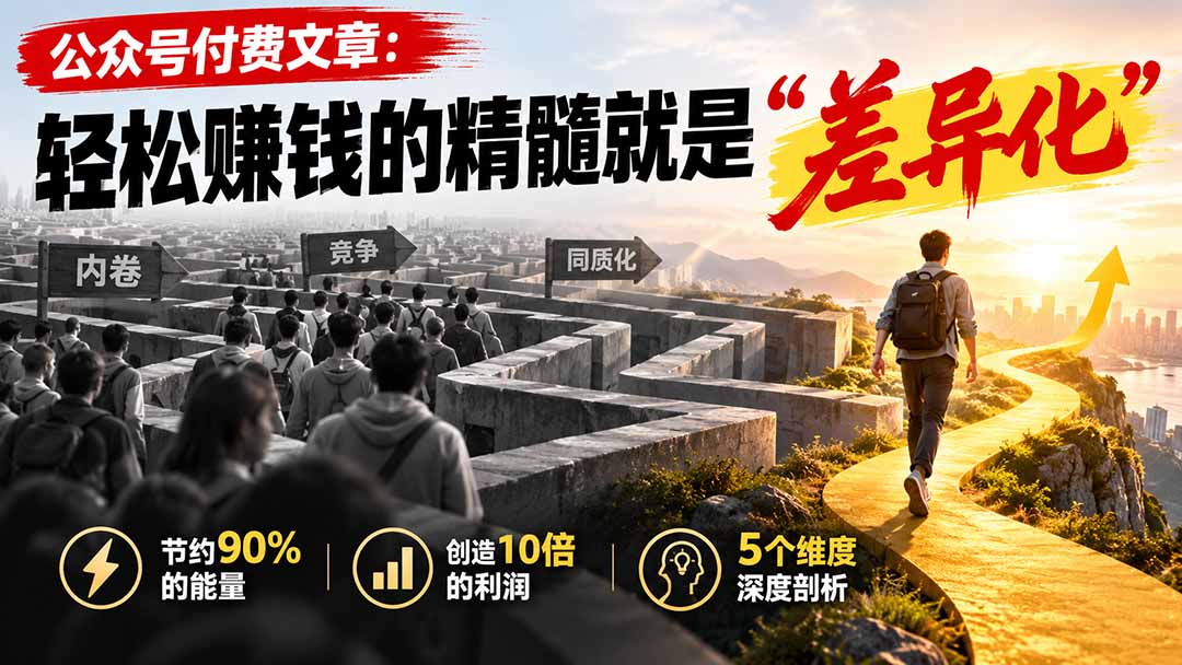 （20779期）公众号付费文章：轻松赚钱的精髓就是“差异化”瀚萌资源网-网赚网-网赚项目网-虚拟资源网-国学资源网-易学资源网-本站有全网最新网赚项目-易学课程资源-中医课程资源的在线下载网站！瀚萌资源网