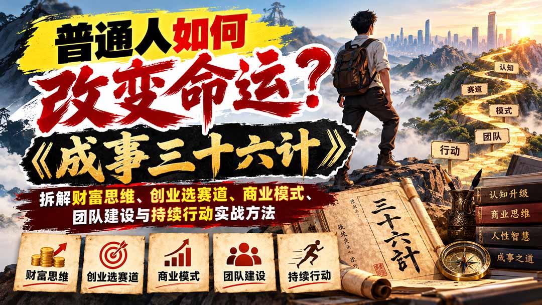 （21130期）普通人如何改变命运？《成事三十六计》拆解财富思维、创业选赛道、商业模式、团队建设与持续行动实战方法瀚萌资源网-网赚网-网赚项目网-虚拟资源网-国学资源网-易学资源网-本站有全网最新网赚项目-易学课程资源-中医课程资源的在线下载网站！瀚萌资源网