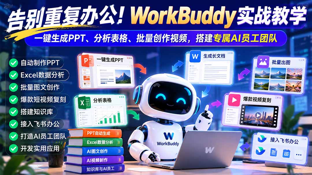 （21152期）告别重复办公！WorkBuddy实战教学：一键生成PPT、分析表格、批量创作视频，搭建专属AI员工团队瀚萌资源网-网赚网-网赚项目网-虚拟资源网-国学资源网-易学资源网-本站有全网最新网赚项目-易学课程资源-中医课程资源的在线下载网站！瀚萌资源网