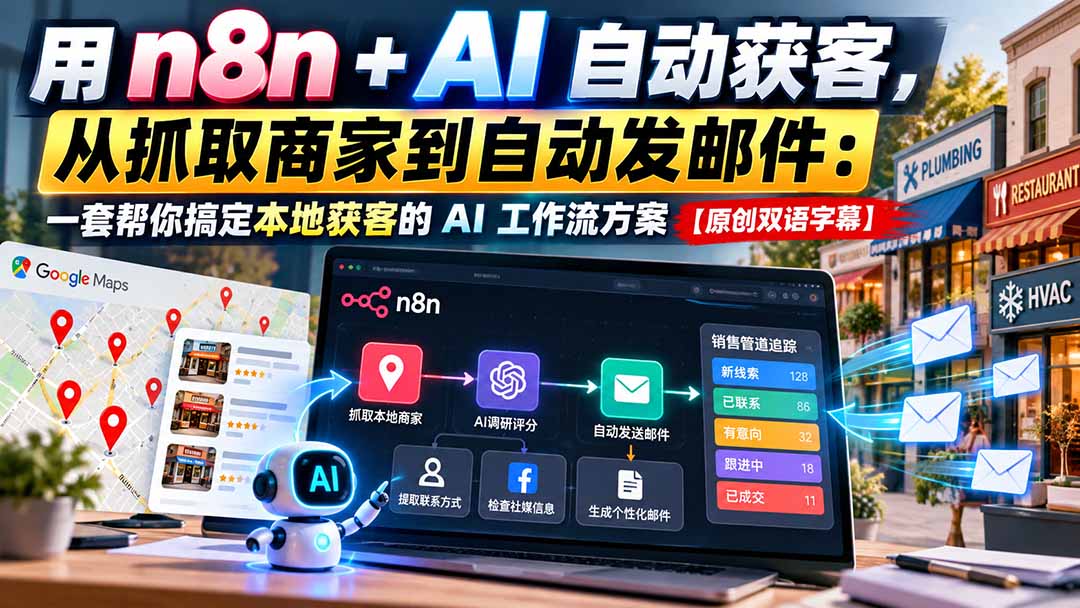 （21076期）用 n8n + AI 自动获客，从抓取商家到自动发邮件：一套帮你搞定本地获客的 AI 工作流方案【原创双语字幕】瀚萌资源网-网赚网-网赚项目网-虚拟资源网-国学资源网-易学资源网-本站有全网最新网赚项目-易学课程资源-中医课程资源的在线下载网站！瀚萌资源网