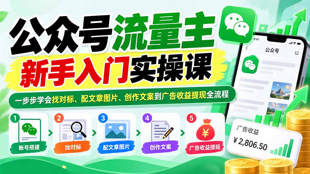 （20816期）公众号流量主新手入门实操课：一步步学会找对标、配文章图片、创作文案到广告收益提现全流程瀚萌资源网-网赚网-网赚项目网-虚拟资源网-国学资源网-易学资源网-本站有全网最新网赚项目-易学课程资源-中医课程资源的在线下载网站！瀚萌资源网