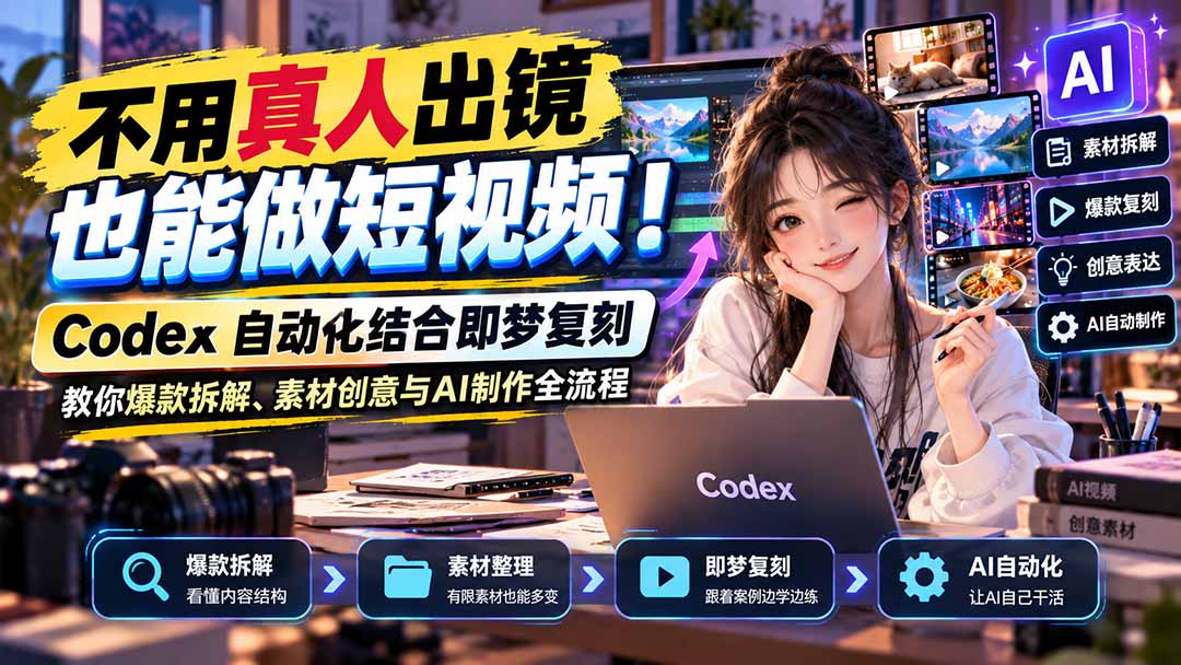 （20988期）不用真人出镜也能做短视频！Codex自动化结合即梦复刻，教你爆款拆解、素材创意与AI制作全流程瀚萌资源网-网赚网-网赚项目网-虚拟资源网-国学资源网-易学资源网-本站有全网最新网赚项目-易学课程资源-中医课程资源的在线下载网站！瀚萌资源网