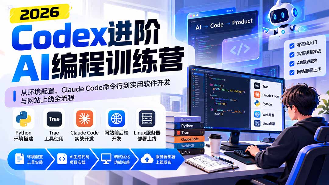 （20855期）Codex进阶AI编程训练营：从环境配置、Claude Code命令行到实用软件开发与网站上线全流程瀚萌资源网-网赚网-网赚项目网-虚拟资源网-国学资源网-易学资源网-本站有全网最新网赚项目-易学课程资源-中医课程资源的在线下载网站！瀚萌资源网