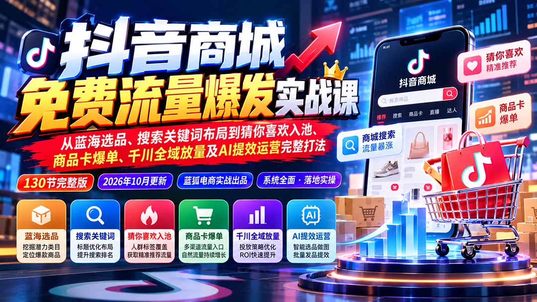（20959期）抖音商城免费流量爆发实战：从蓝海选品、搜索关键词布局到猜你喜欢入池、商品卡爆单、千川全域放量及AI提效完整打法瀚萌资源网-网赚网-网赚项目网-虚拟资源网-国学资源网-易学资源网-本站有全网最新网赚项目-易学课程资源-中医课程资源的在线下载网站！瀚萌资源网