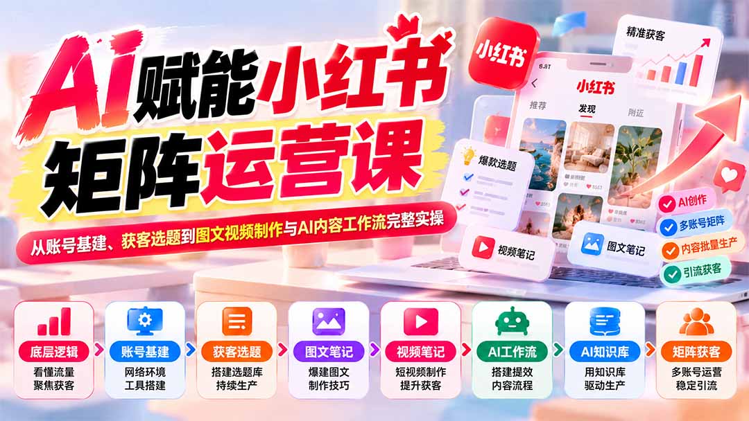 （20822期）AI赋能小红书矩阵运营课：从账号基建、获客选题到图文视频制作与AI内容工作流完整实操瀚萌资源网-网赚网-网赚项目网-虚拟资源网-国学资源网-易学资源网-本站有全网最新网赚项目-易学课程资源-中医课程资源的在线下载网站！瀚萌资源网