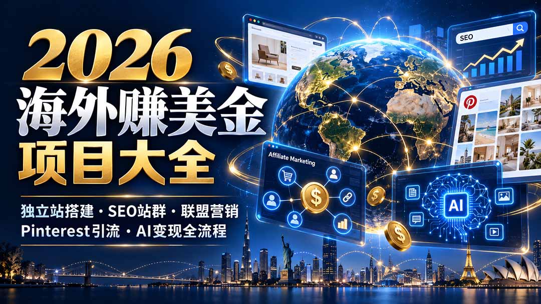 （21200期）2026海外赚美金项目大全：独立站搭建、SEO站群、联盟营销、Pinterest引流与AI变现全流程瀚萌资源网-网赚网-网赚项目网-虚拟资源网-国学资源网-易学资源网-本站有全网最新网赚项目-易学课程资源-中医课程资源的在线下载网站！瀚萌资源网