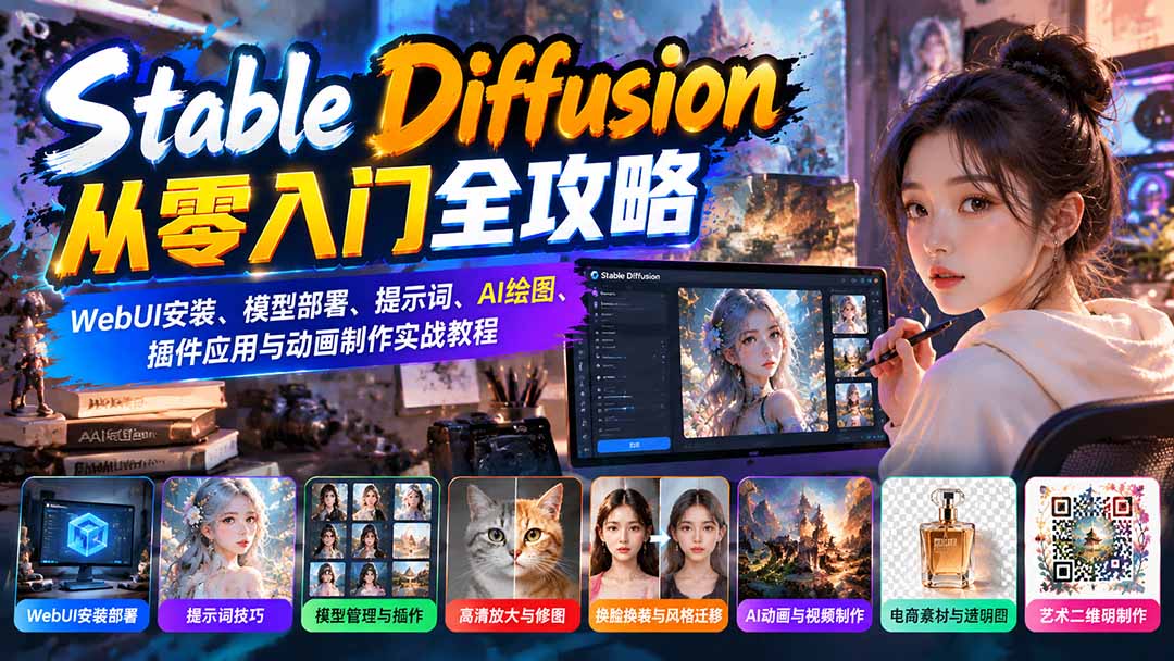 （21062期）Stable Diffusion从零入门全攻略：WebUI安装、模型部署、提示词、AI绘图、插件应用与动画制作实战教程瀚萌资源网-网赚网-网赚项目网-虚拟资源网-国学资源网-易学资源网-本站有全网最新网赚项目-易学课程资源-中医课程资源的在线下载网站！瀚萌资源网