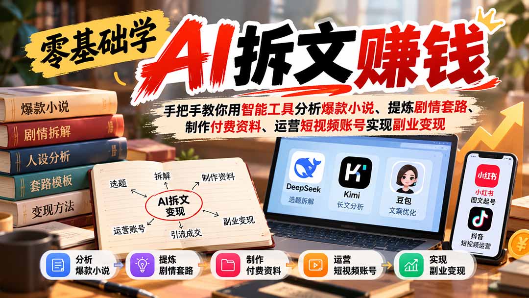（21030期）零基础学AI拆文赚钱：手把手教你用智能工具分析爆款小说、提炼剧情套路、制作付费资料、运营短视频账号实现副业变现瀚萌资源网-网赚网-网赚项目网-虚拟资源网-国学资源网-易学资源网-本站有全网最新网赚项目-易学课程资源-中医课程资源的在线下载网站！瀚萌资源网