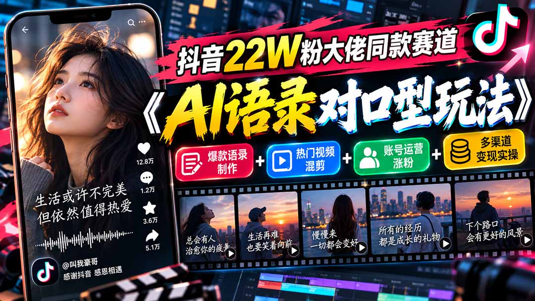（20990期）抖音22W粉大佬同款赛道《AI语录对口型玩法》：爆款语录制作+热门视频混剪+账号运营涨粉+多渠道变现实操瀚萌资源网-网赚网-网赚项目网-虚拟资源网-国学资源网-易学资源网-本站有全网最新网赚项目-易学课程资源-中医课程资源的在线下载网站！瀚萌资源网