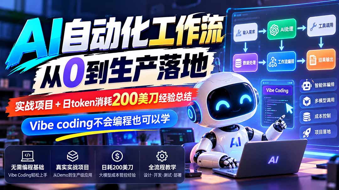 （20954期）【无水印】AI自动化工作流从0到生产落地，实战项目+日token消耗200美刀经验总结，Vibe coding不会编程也可以学瀚萌资源网-网赚网-网赚项目网-虚拟资源网-国学资源网-易学资源网-本站有全网最新网赚项目-易学课程资源-中医课程资源的在线下载网站！瀚萌资源网