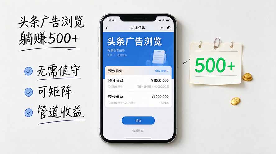 （20835期）头条广告浏览躺赚500+无需值守，可矩阵并附有管道收益瀚萌资源网-网赚网-网赚项目网-虚拟资源网-国学资源网-易学资源网-本站有全网最新网赚项目-易学课程资源-中医课程资源的在线下载网站！瀚萌资源网