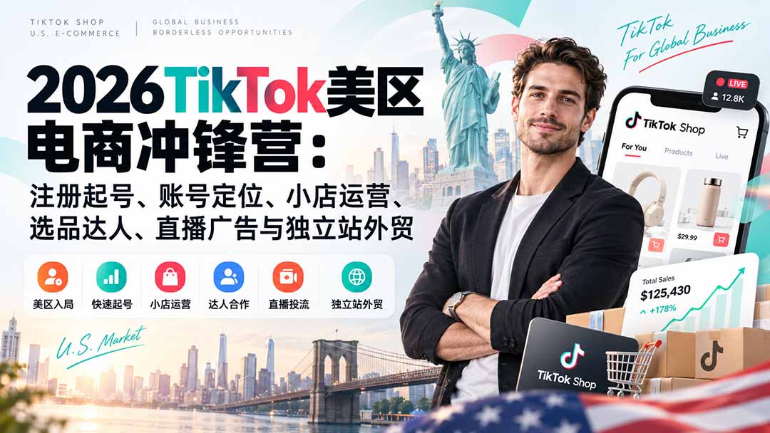 （20858期）2026TikTok美区电商冲锋营：注册起号、账号定位、小店运营、选品达人、直播广告与独立站外贸瀚萌资源网-网赚网-网赚项目网-虚拟资源网-国学资源网-易学资源网-本站有全网最新网赚项目-易学课程资源-中医课程资源的在线下载网站！瀚萌资源网