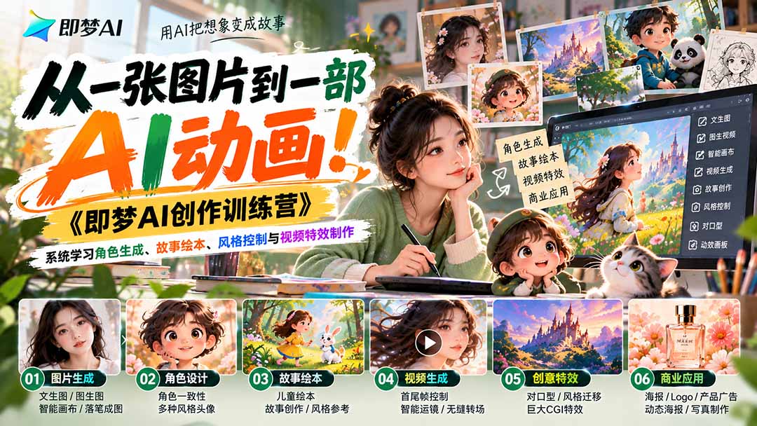 图片[1]瀚萌资源网-网赚网-网赚项目网-虚拟资源网-国学资源网-易学资源网-本站有全网最新网赚项目-易学课程资源-中医课程资源的在线下载网站！（21160期）【无水印】从一张图片到一部AI动画！《即梦AI创作训练营》系统学习角色生成、故事绘本、风格控制与视频特效制作瀚萌资源网-网赚网-网赚项目网-虚拟资源网-国学资源网-易学资源网-本站有全网最新网赚项目-易学课程资源-中医课程资源的在线下载网站！瀚萌资源网