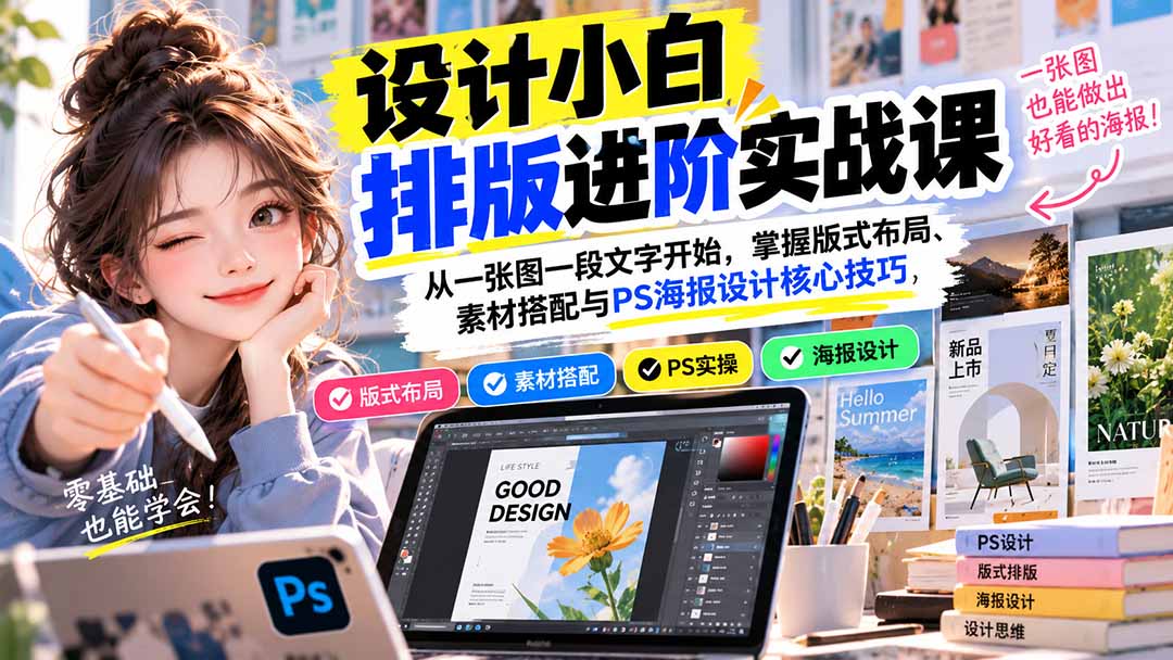 （20838期）设计小白排版进阶实战课：从一张图一段文字开始，掌握版式布局、素材搭配与PS海报设计核心技巧瀚萌资源网-网赚网-网赚项目网-虚拟资源网-国学资源网-易学资源网-本站有全网最新网赚项目-易学课程资源-中医课程资源的在线下载网站！瀚萌资源网