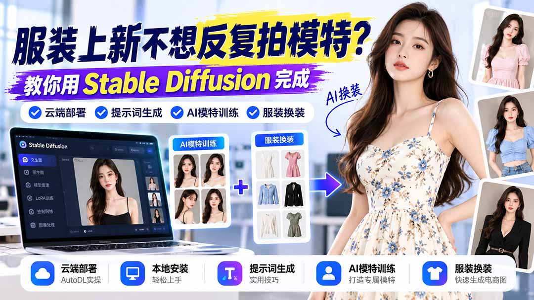（21099期）服装上新不想反复拍模特？教你用Stable Diffusion完成云端部署、提示词生成、AI模特训练与换装瀚萌资源网-网赚网-网赚项目网-虚拟资源网-国学资源网-易学资源网-本站有全网最新网赚项目-易学课程资源-中医课程资源的在线下载网站！瀚萌资源网