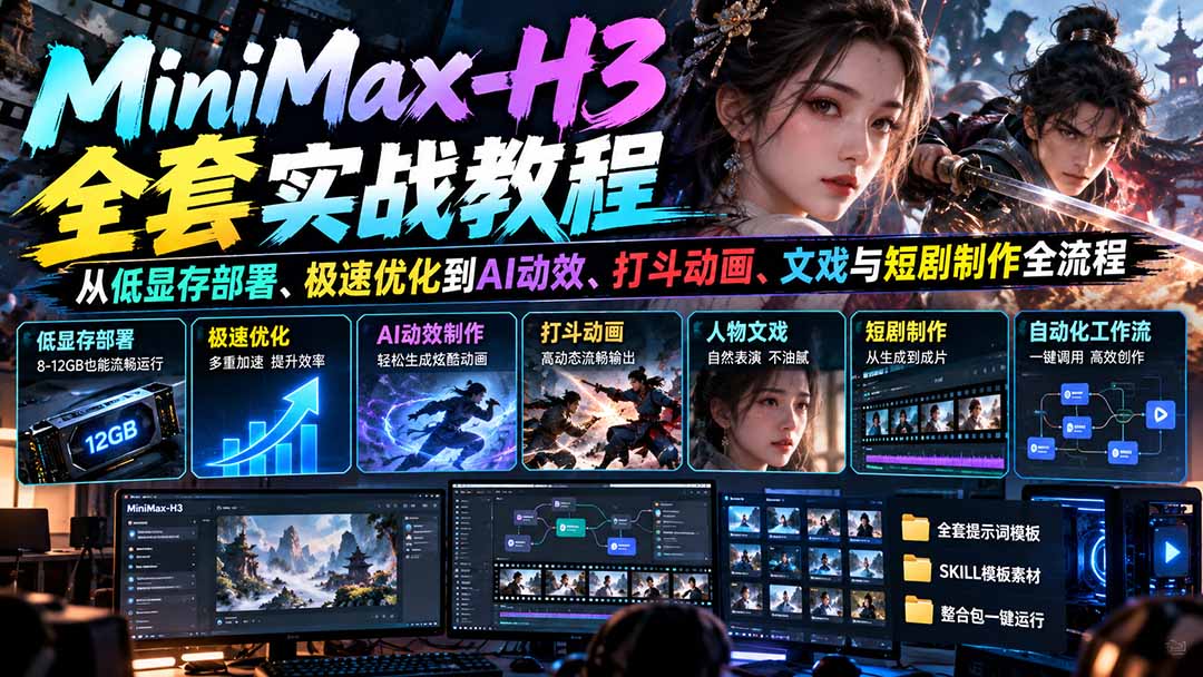 图片[1]瀚萌资源网-网赚网-网赚项目网-虚拟资源网-国学资源网-易学资源网-本站有全网最新网赚项目-易学课程资源-中医课程资源的在线下载网站！（21161期）MiniMax-H3全套实战教程：从低显存部署、极速优化到AI动效、打斗动画、文戏与短剧制作全流程瀚萌资源网-网赚网-网赚项目网-虚拟资源网-国学资源网-易学资源网-本站有全网最新网赚项目-易学课程资源-中医课程资源的在线下载网站！瀚萌资源网