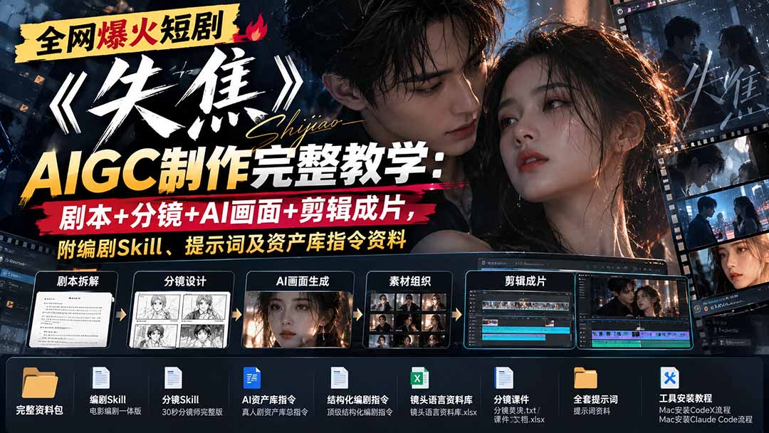 （20805期）全网爆火短剧《失焦》AIGC制作完整教学：剧本+分镜+AI画面+剪辑成片，附编剧Skill、提示词及资产库指令资料瀚萌资源网-网赚网-网赚项目网-虚拟资源网-国学资源网-易学资源网-本站有全网最新网赚项目-易学课程资源-中医课程资源的在线下载网站！瀚萌资源网