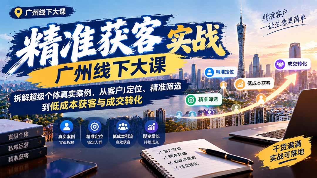 （20820期）精准获客实战广州线下大课：拆解超级个体真实案例，从客户定位、精准筛选到低成本获客与成交转化瀚萌资源网-网赚网-网赚项目网-虚拟资源网-国学资源网-易学资源网-本站有全网最新网赚项目-易学课程资源-中医课程资源的在线下载网站！瀚萌资源网
