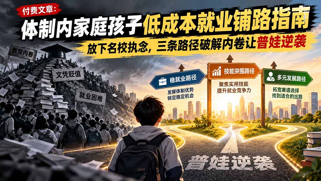 （21231期）付费文章：体制内家庭孩子低成本就业铺路指南，放下名校执念，三条路径破解内卷让普娃逆袭瀚萌资源网-网赚网-网赚项目网-虚拟资源网-国学资源网-易学资源网-本站有全网最新网赚项目-易学课程资源-中医课程资源的在线下载网站！瀚萌资源网