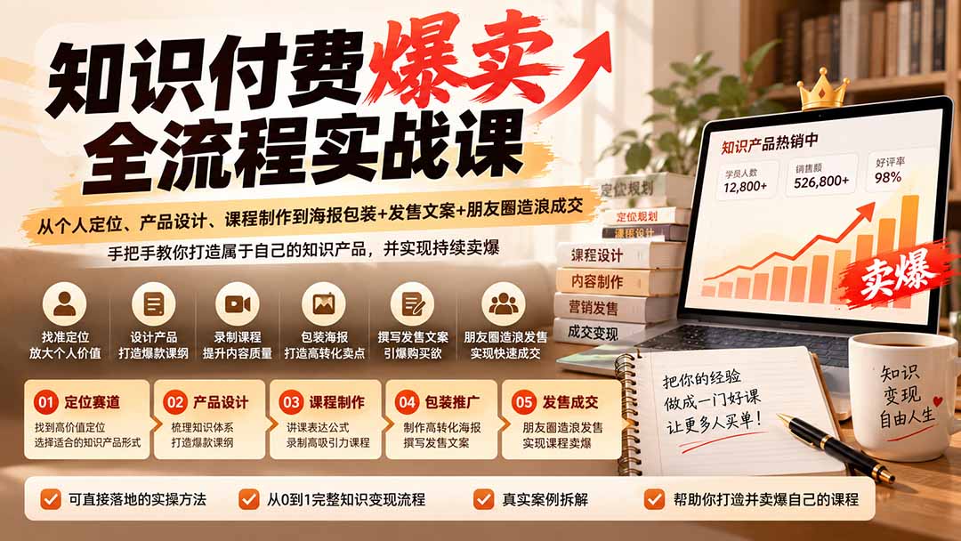（20787期）【无水印】知识付费爆卖全流程实战课：从个人定位、产品设计、课程制作到海报包装+发售文案+朋友圈造浪成交瀚萌资源网-网赚网-网赚项目网-虚拟资源网-国学资源网-易学资源网-本站有全网最新网赚项目-易学课程资源-中医课程资源的在线下载网站！瀚萌资源网