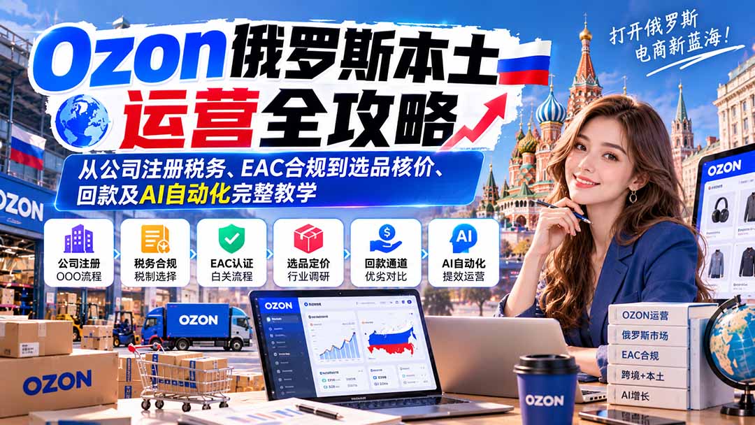 （20851期）Ozon俄罗斯本土运营全攻略：从公司注册税务、EAC合规到选品核价、回款及AI自动化完整教学瀚萌资源网-网赚网-网赚项目网-虚拟资源网-国学资源网-易学资源网-本站有全网最新网赚项目-易学课程资源-中医课程资源的在线下载网站！瀚萌资源网