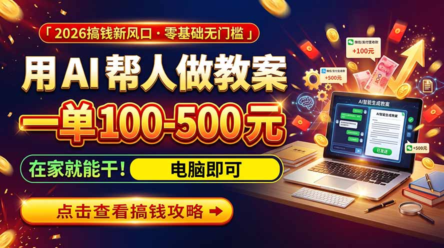 （20859期）AI教育爆火，用AI做单，一单一结，月搞2W+，附免费派单资源+免费工具！瀚萌资源网-网赚网-网赚项目网-虚拟资源网-国学资源网-易学资源网-本站有全网最新网赚项目-易学课程资源-中医课程资源的在线下载网站！瀚萌资源网