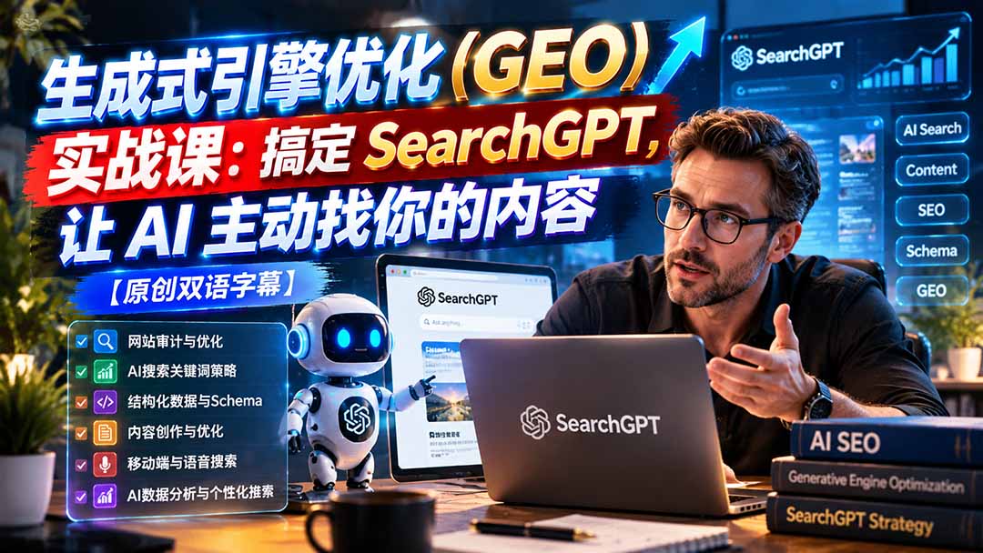 （21116期）生成式引擎优化（GEO）实战课：搞定 SearchGPT，让 AI 主动找你的内容【原创双语字幕】瀚萌资源网-网赚网-网赚项目网-虚拟资源网-国学资源网-易学资源网-本站有全网最新网赚项目-易学课程资源-中医课程资源的在线下载网站！瀚萌资源网