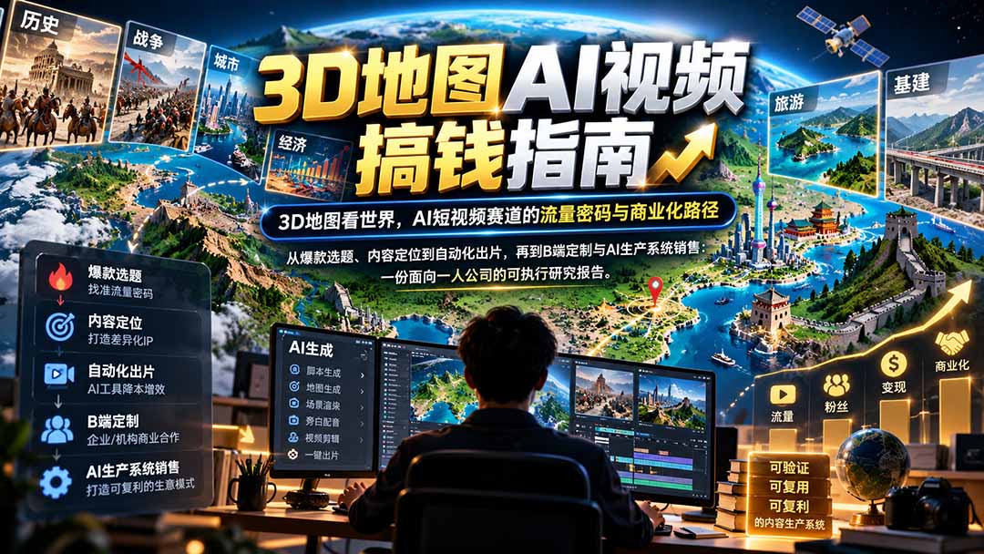 （21181期）3D地图AI视频搞钱指南，3D地图看世界，AI短视频赛道的流量密码与商业化路径【文档】瀚萌资源网-网赚网-网赚项目网-虚拟资源网-国学资源网-易学资源网-本站有全网最新网赚项目-易学课程资源-中医课程资源的在线下载网站！瀚萌资源网