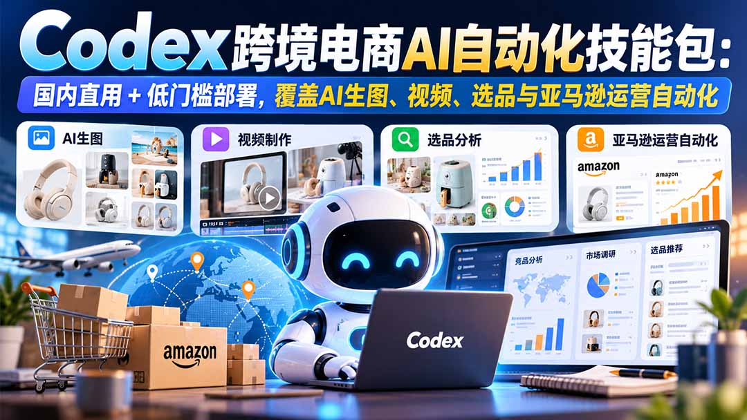 （20752期）【无水印】Codex跨境电商AI自动化技能包：国内直用+低门槛部署，覆盖AI生图、视频、选品与亚马逊运营自动化瀚萌资源网-网赚网-网赚项目网-虚拟资源网-国学资源网-易学资源网-本站有全网最新网赚项目-易学课程资源-中医课程资源的在线下载网站！瀚萌资源网