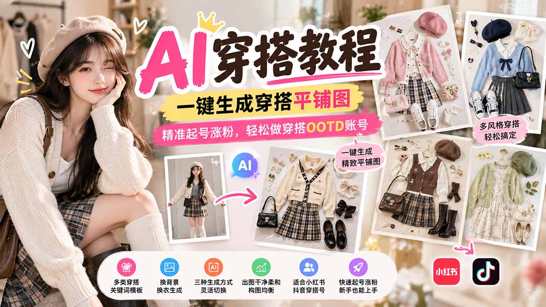 （21134期）【无水印】AI穿搭教程｜一键生成穿搭平铺图，精准起号涨粉，轻松做穿搭OOTD账号瀚萌资源网-网赚网-网赚项目网-虚拟资源网-国学资源网-易学资源网-本站有全网最新网赚项目-易学课程资源-中医课程资源的在线下载网站！瀚萌资源网